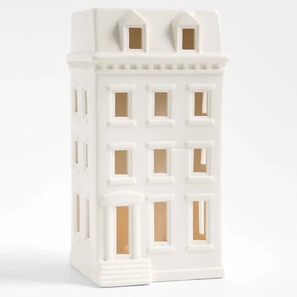 New! Crate&Barrel Snow White Ceramic House Lantern